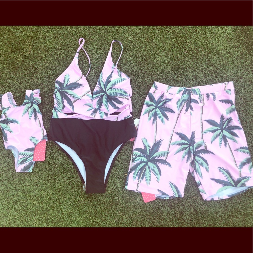 Mommy and Daddy and me matching swimsuits